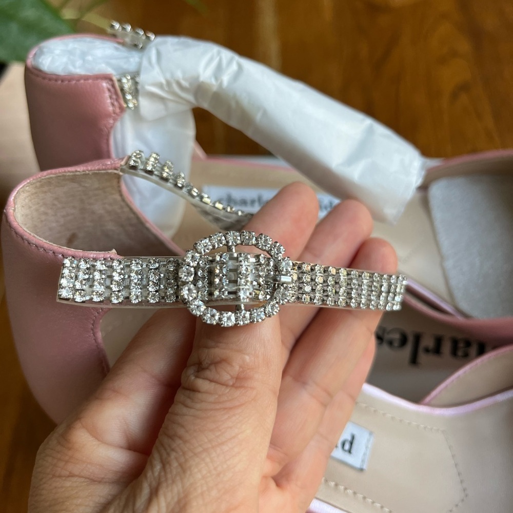 Charles David NEW Rhinestones Leather Pink Satin Ankle Strap Heels, Women’s Sz 9 - Picture 7 of 13